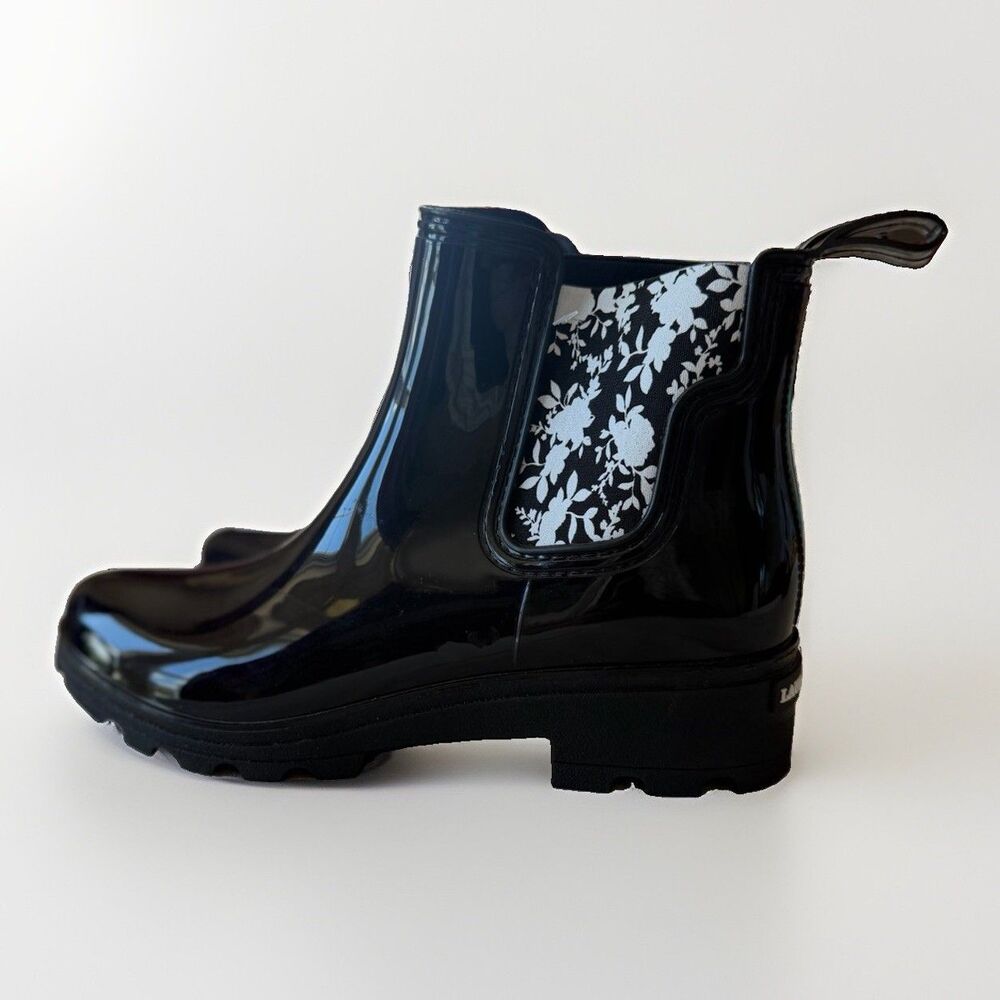 Laura Ashley Women's US 10 Black Rubber Chelsea Ankle Glossy Rain Boots